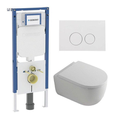 QeramiQ Dely Swirl Toiletset - 36.3x51.7cm - Geberit UP720 Duofix Sigma inbouwreservoir - 35mm zitting - glans witte bedieningsplaat - ronde knoppen - mat wit SW1413927