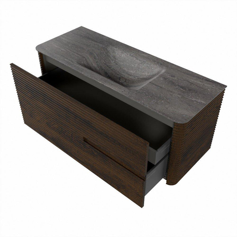 Mondiaz CIRO-DLUX Badkamermeubelset - 120x45x50cm - Solid surface wastafel Oza - 1 wasbak Midden - zonder kraangaten - 2 lades - Walnut SW1530656