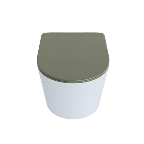 Mondiaz LAVIE hangtoilet – spoelrandloos – 36 x 53 cm – met softclose zitting – Clay (lichtblauw/grijs), zitting Army (groen) SW1208569