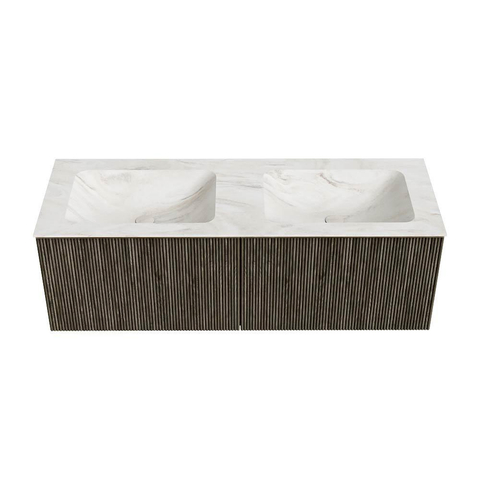 Mondiaz KURVE-DLUX Ensemble meuble de salle de bains - 130x46x40cm - 2 tiroirs - lavabo solid surface - double - sans trou de robinet - Shadow SW1414491