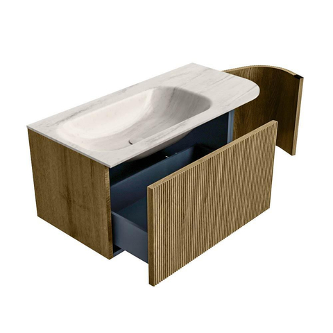 MONDIAZ KURVE-DLUX Meuble de salle de bains 95cm arrondi à droite couleur Dusk avec 1 tiroir et 1 porte. Lavabo BIG SMALL gauche 1 trou de robinet Meli. SW1431870