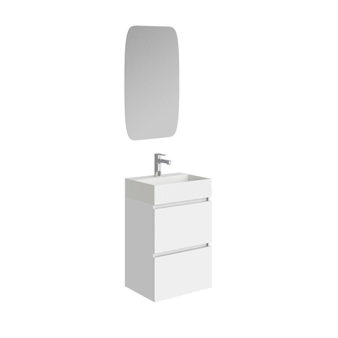 Xellanz Mini meuble de salle de bains avec 2 tiroirs blanc brillant et lavabo céramique blanc brillant 45 cm inclus miroir SW916914