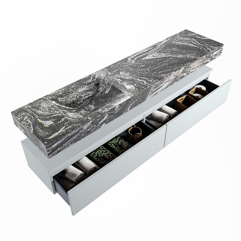 MONDIAZ ALAN - DLUX Badkamermeubelset - 200cm - onderkast - Clay - 2 lades - vrijhangende wastafel - wasbak links - 1 kraangat - Lava SW808745