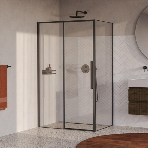 BRAUER Galactic Douchecabine - 120x90x200cm - met schuifdeur - helder glas - omkeerbaar - incl. glascoating - geborsteld gunmetal PVD SW1580993
