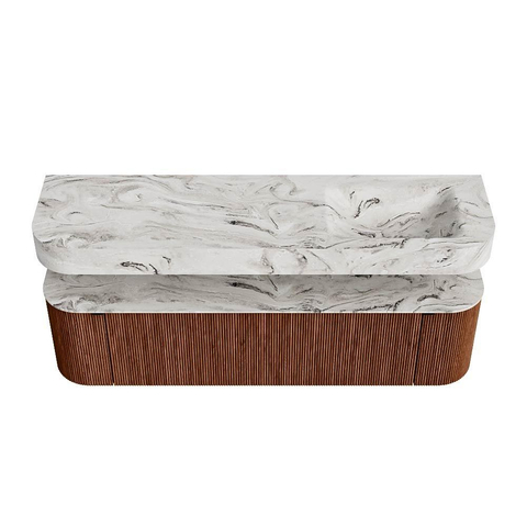MONDIAZ THOR-DLUX Meuble de salle de bains 170cm arrondi gauche + droite couleur Ruby avec 1 tiroir et 2 portes. Vasque suspendue CLOUD Droite 1 trou de robinet couleur Glace. SW1465478