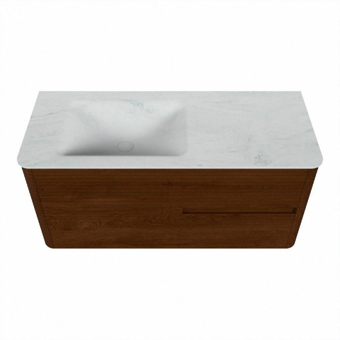 Mondiaz CIRO-DLUX Badkamermeubelset - 110x45x50cm - Solid surface wastafel Opalo - 1 wasbak Links - 1 kraangat - 2 lades - Ruby SW1531634