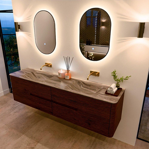 Mondiaz CIRO-DLUX Badkamermeubelset - 190x45x50cm - Solid surface wastafel Sombra - 2 wasbak Dubbel - zonder kraangaten - 4 lades - Ruby SW1531995