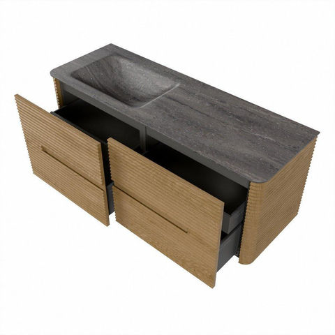Mondiaz CIRO-DLUX Ensemble de meubles de salle de bains - 130x45x50cm - Vasque en solid surface Oza - 1 lavabo à gauche - 1 trou de robinet - 4 tiroirs - Chêne SW1531129