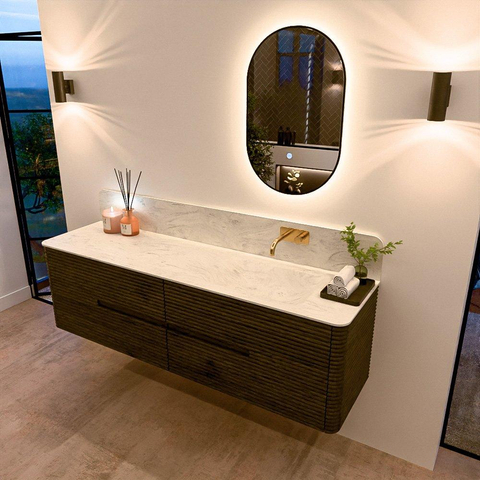 Mondiaz CIRO-DLUX Ensemble de meubles de salle de bains - 170x45x50cm - plan vasque Solid surface Opalo - 1 vasque à droite - sans trous de robinet - 4 tiroirs - Shadow SW1532436