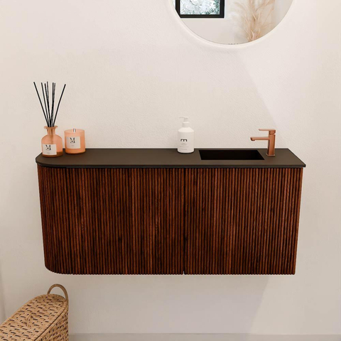 Mondiaz JOYA 91.6cm toiletmeubel - ronding links kleur Ruby - Wastafel FAYE positie Rechts 1 kraangat kleur Urban. SW1421841