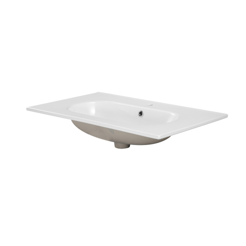 Saniclass Prime Balance Ensemble meuble de salle de bains - 80x55x45cm - 1 vasque ovale en céramique blanche - 1 trou de robinet - 2 tiroirs - mat greige (gris) SW1170980
