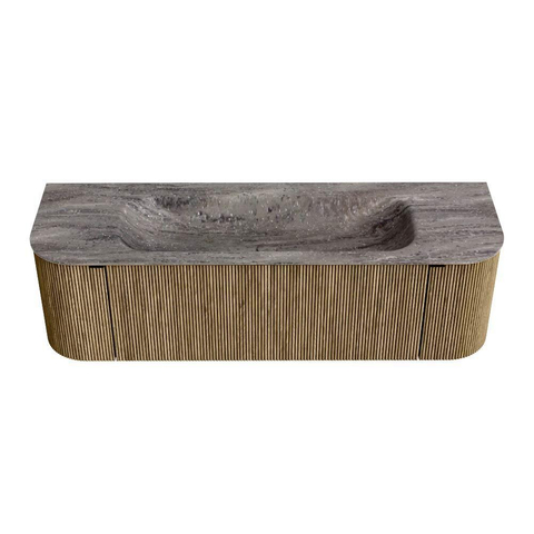 MONDIAZ KURVE-DLUX 150cm badmeubel ronding Links + Rechts kleur Dusk met 1 lade en 2 deuren. Wastafel BIG MEDIUM Midden zonder kraangat Oza. SW1432982