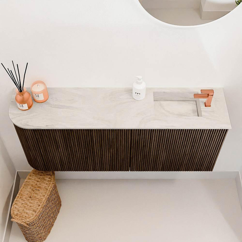 Mondiaz JOYA-DLUX Meuble de toilette 101.6cm - arrondi gauche couleur Noyer - Vasque FAYE position Droite 1 trou de robinet couleur Ostra. SW1422680