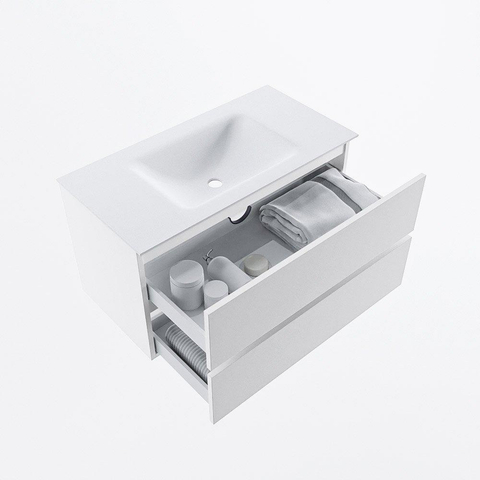 Mondiaz VICA 90cm badmeubel onderkast Talc 2 lades. Wastafel CLOUD midden 1 kraangat, kleur Talc. SW976057