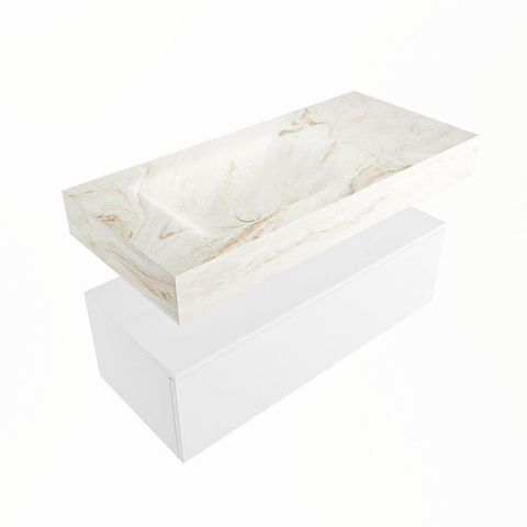 MONDIAZ ALAN - DLUX Ensemble meuble de salle de bains - 100cm - meuble bas - Talc - 1 tiroir - lavabo suspendu - vasque à gauche - 1 trou de robinet - Frappe SW804968