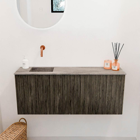 Mondiaz JOYA-DLUX 100cm meuble de salle de bains - couleur Shadow - Vasque FAYE position Gauche Sans trou de robinet couleur Oza. SW1425047