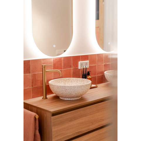 Fortifura Calvi Slim Wastafelkraan - 32cm - verhoogd - opbouw - PVD - geborsteld messing (goud) SW720546