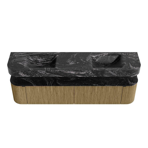 MONDIAZ THOR-DLUX Meuble de salle de bains - 200cm - arrondi gauche + droite - couleur Dusk - 2 tiroirs - 2 portes - Vasque suspendue CLOUD Double sans trou de robinet - couleur Lava SW1466864