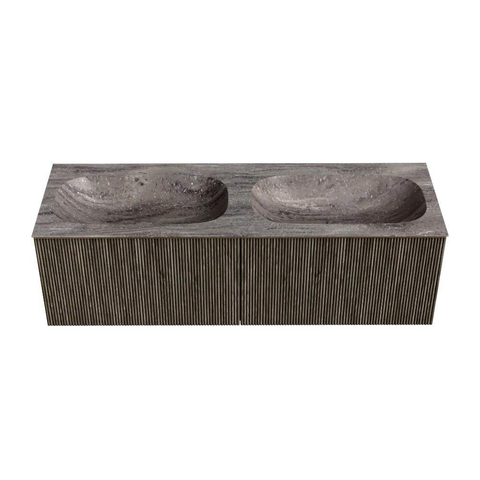 MONDIAZ KURVE-DLUX 140cm badmeubel kleur Shadow met 2 lades en 0 deuren. Wastafel STOR SMALL Dubbel zonder kraangat Oza. SW1432933