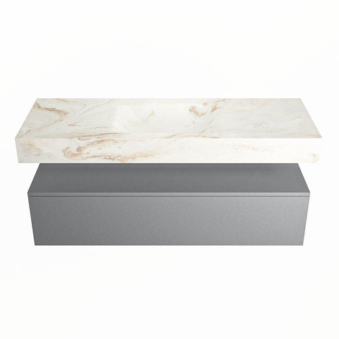 Mondiaz ALAN-DLUX Ensemble de meuble - 130cm - meuble Plata mat - 1 tiroir - Lavabo Cloud Frappe suspendu - vasque Centre - 0 trous de robinet SW804939