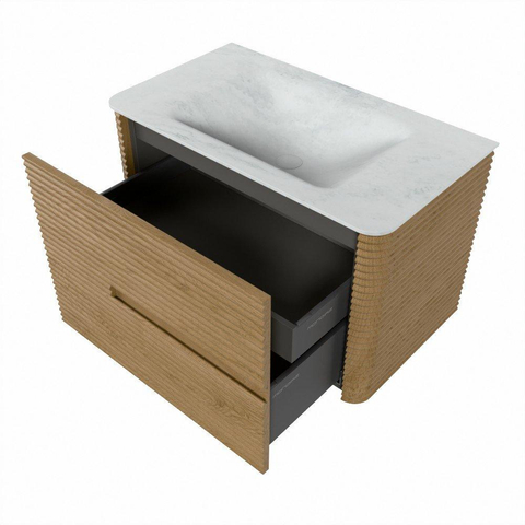 Mondiaz CIRO-DLUX Badkamermeubelset - 80x45x50cm - Solid surface wastafel Opalo - 1 wasbak Midden - 1 kraangat - 2 lades - Oak SW1530980