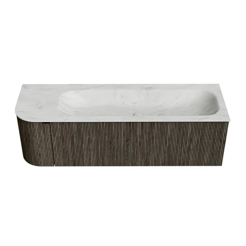 Mondiaz KURVE-DLUX Ensemble de meuble de salle de bains - 145x46x40cm - 1 tiroir - 1 porte - lavabo solid surface - droit - 1 trou de robinet - Shadow SW1414079