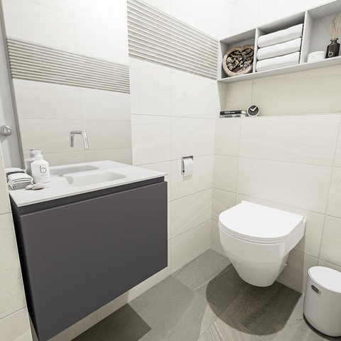 MONDIAZ OLAN Toiletmeubel 60x30x40cm met 0 kraangaten 1 lades dark grey mat Wastafel Lex midden Solid Surface Wit SW473250