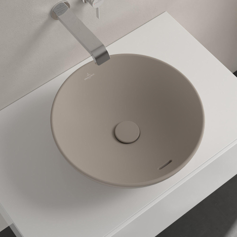 Villeroy & Boch Loop & Friends opzetwastafel - 42cm rond - met overloop CeramicPlus - mat almond (beige) SW644130