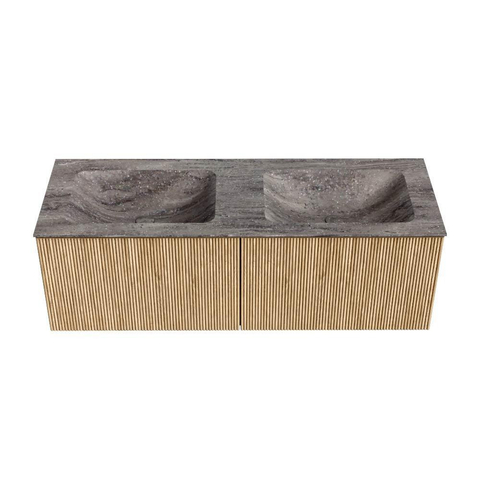 MONDIAZ KURVE-DLUX 130cm badmeubel kleur Oak met 2 lades en 0 deuren. Wastafel LEAF Dubbel zonder kraangat Oza. SW1432667