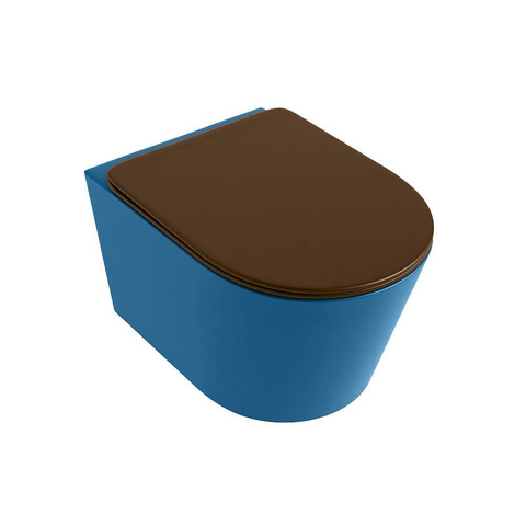Mondiaz LAVIE hangtoilet – spoelrandloos – 36 x 53 cm – met softclose zitting – Jeans (blauw), zitting Rust (bruin) SW1208701