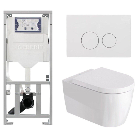 Duravit Me by Starck Ensemble WC – réservoir encastré avec mécanisme de chasse UP320 – abattant à fermeture ralentie (soft-close) – plaque de commande blanc brillant – boutons ronds – blanc brillant SW1574305