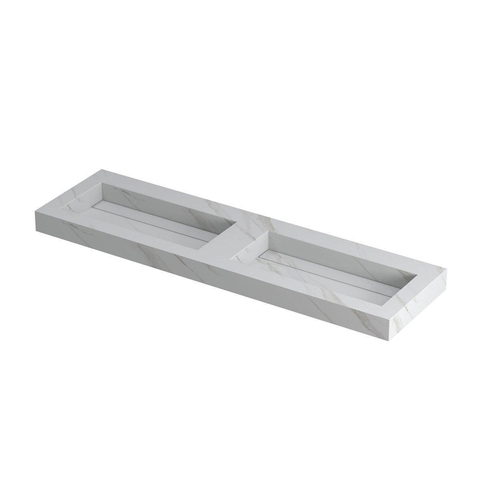 Ink Pitch wastafel - 160x45x9cm - 2 wasbakken - zonder kraangat - mat calacatta (wit) SW693524