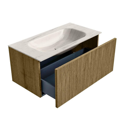MONDIAZ KURVE-DLUX Meuble de salle de bains 90cm couleur Dusk avec 1 tiroir et 0 porte. Vasque BIG SMALL Milieu sans trou de robinet Meli. SW1431875