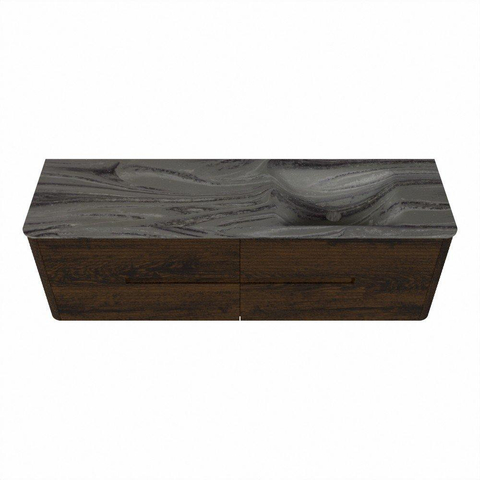Mondiaz CIRO-DLUX Badkamermeubelset - 160x45x50cm - Solid surface wastafel Sombra - 1 wasbak Rechts - 1 kraangat - 4 lades - Walnut SW1530772