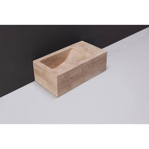 Forzalaqua Venetia Xs fontein - 29x16x10cm - kom links - zonder kraangat - gezoet travertin (beige) SW67688