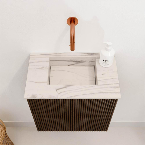 Mondiaz JOYA-DLUX 40cm toiletmeubel - kleur Walnut - Wastafel FAYE positie Midden Zonder kraangat kleur Nata. SW1424460