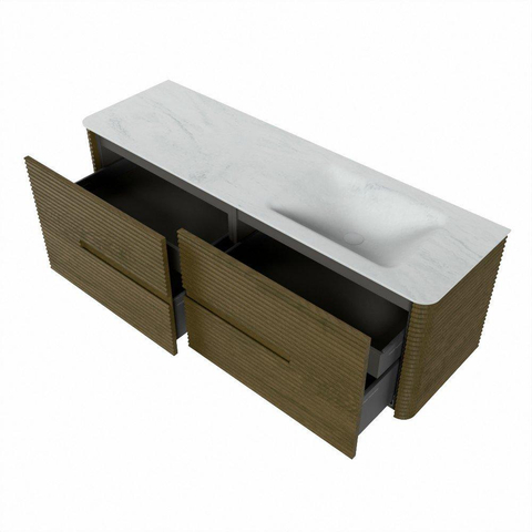 Mondiaz CIRO-DLUX Meuble de salle de bains - 150x45x50cm - Plan-vasque en solid surface Opalo - 1 lavabo à droite - 1 trou de robinet - 4 tiroirs - Dusk SW1532959