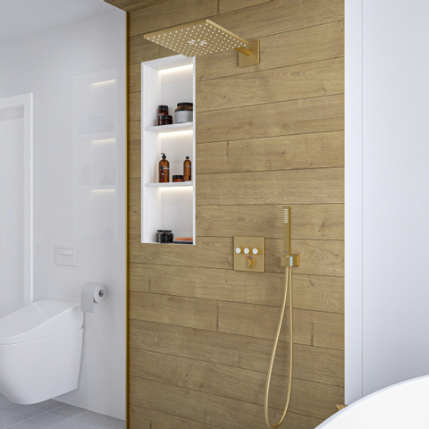 GROHE SmartControl Ensemble de douche de pluie encastré – boîtiers d'encastrement – boutons anthracite – douche de tête carrée – douchette à main bâton – Cool Sunrise brossé SW1592207
