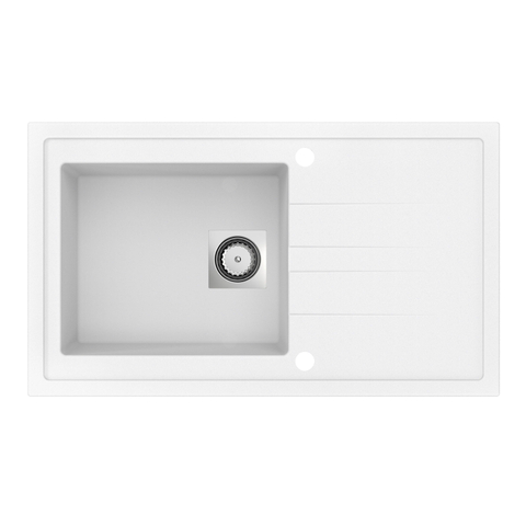 GO by Van Marcke Molto inbouwspoeltafel composiet met 1 bak met afdruip 860 x 500 mm met vierkante manuele plug omkeerbaar wit OUTLETSTORE STORE34485