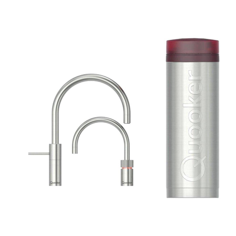 Quooker BE Nordic Round Twintaps robinet d'eau bouillante - bec pivotant - réservoir PRO3 - Eau chaude / bouillante - Inox SW795653