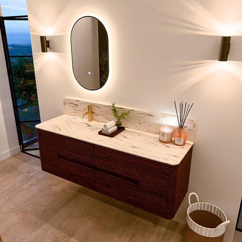 Mondiaz CIRO-DLUX Badkamermeubelset - 150x45x50cm - Solid surface wastafel Nata - 1 wasbak Links - 1 kraangat - 4 lades - Ruby SW1532050