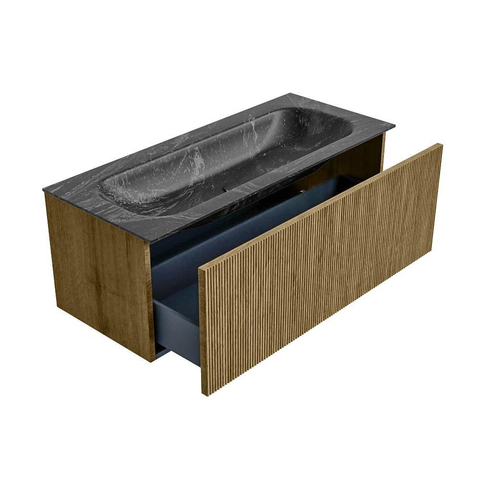 Mondiaz KURVE-DLUX Ensemble de meuble de salle de bains - 110x46x40cm - 1 tiroir - lavabo solid surface - central - 1 trou de robinet - Dusk SW1415272