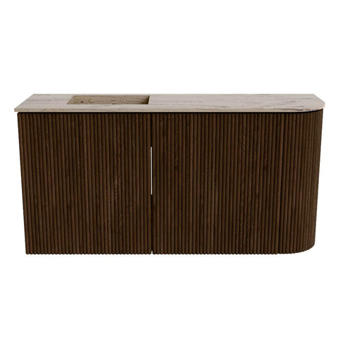 Mondiaz JOYA-DLUX 81.6cm toiletmeubel - ronding rechts kleur Walnut - Wastafel FAYE positie Links Zonder kraangat kleur Arena. SW1424353