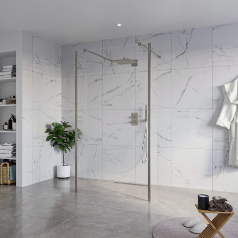 FugaFlow Eccelente Vetro Vrijstaande inloopdouche badkamer - 110x200cm - Helder - antikalk - 8mm veiligheidsglas - 2 zijwanden 30cm - met wandarmen en hoekprofielen - Gunmetal - SW1125525