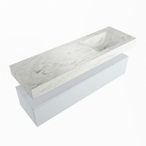Mondiaz ALAN-DLUX Ensemble de meuble - 150cm - meuble Clay mat - 1 tiroir - Lavabo Cloud Opalo suspendu - vasque Droite - 0 trous de robinet SW806981