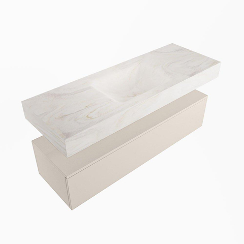 Mondiaz ALAN-DLUX Ensemble de meuble - 130cm - meuble Linen mat - 1 tiroir - Lavabo Cloud Ostra suspendu - vasque Centre - 0 trous de robinet SW807351