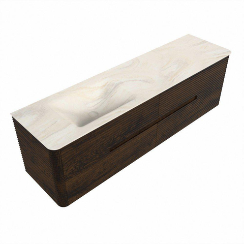 Mondiaz CIRO-DLUX Ensemble de meubles de salle de bains - 170x45x50cm - plan-vasque solid surface Ostra - 1 bassin à gauche - sans trous de robinet - 4 tiroirs - Noyer SW1530388