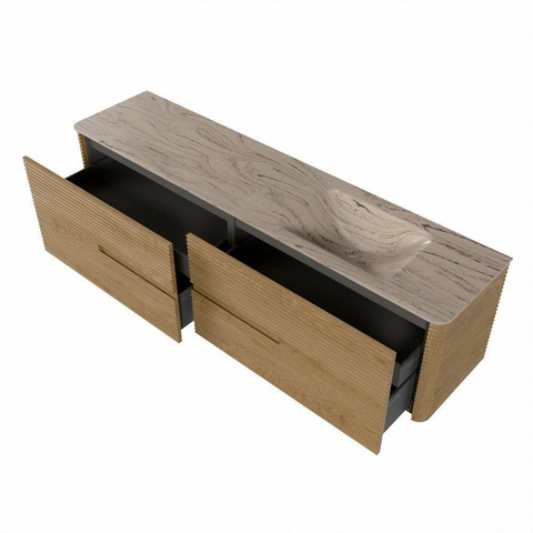 Mondiaz CIRO-DLUX Meuble de salle de bains - 190x45x50cm - Plan vasque solid surface Arena - 1 bassin à droite - sans trous de robinetterie - 4 tiroirs - Chêne SW1531407