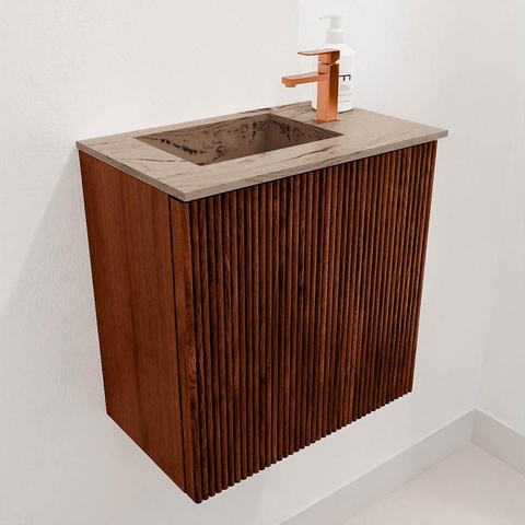 Mondiaz JOYA-DLUX 40cm toiletmeubel - kleur Ruby - Wastafel FAYE positie Links 1 kraangat kleur Arena. SW1425243