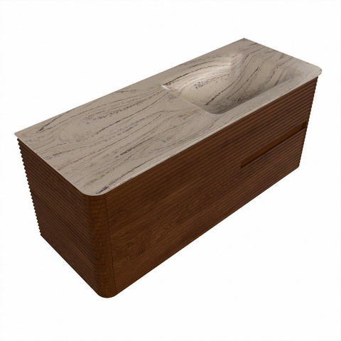 Mondiaz CIRO-DLUX Meuble de salle de bains - 120x45x50cm - Plan vasque solid surface Arena - 1 lavabo à droite - sans trous de robinetterie - 2 tiroirs - Ruby SW1531706